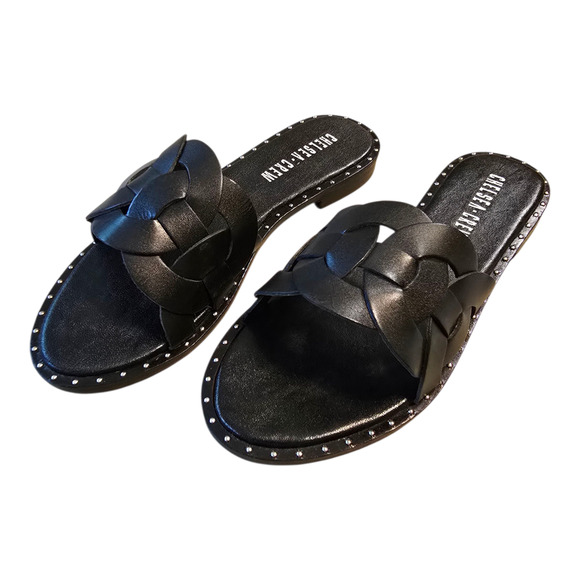 Chelsea Crew Tracy Studded Flats Womens Size 5 Black Open Toe Casual Office - Picture 3 of 11